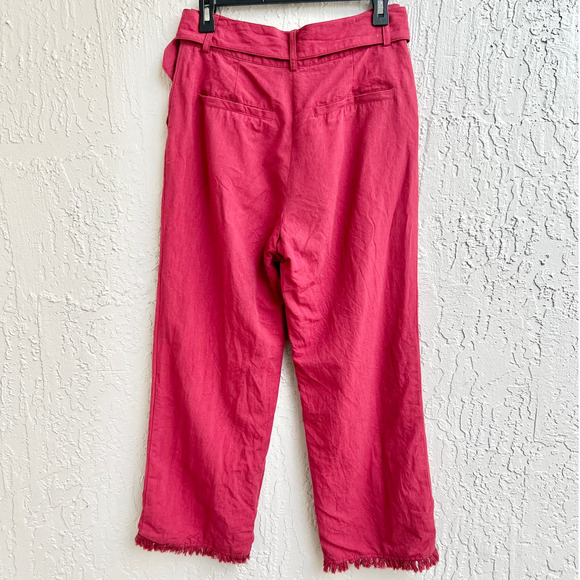 Tularosa Sophia Linen Blend High Waisted Tassel Fringe Hem Crop Pants Red Size M - Picture 8 of 9